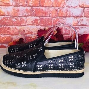 Michael Kors Hastings  Black and Silver Quilted Leather Platform Espadrilles
